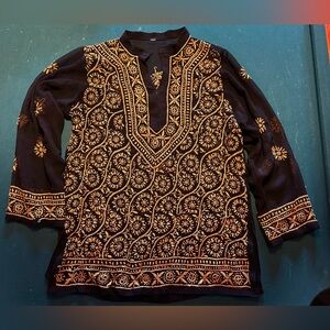 Vintage Black and Gold Embroidered Tunic